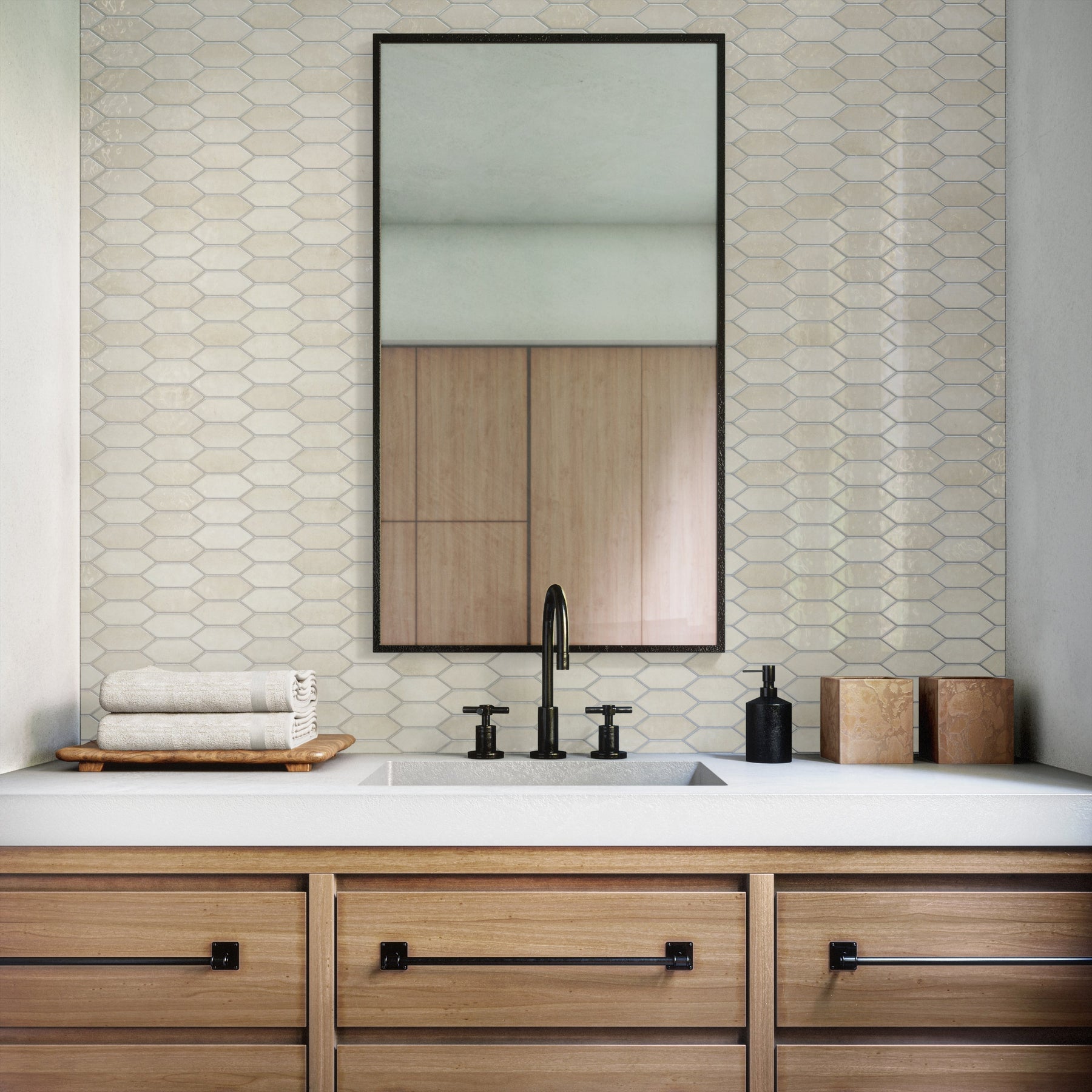 Out with the old (white subway tile), in with the new…