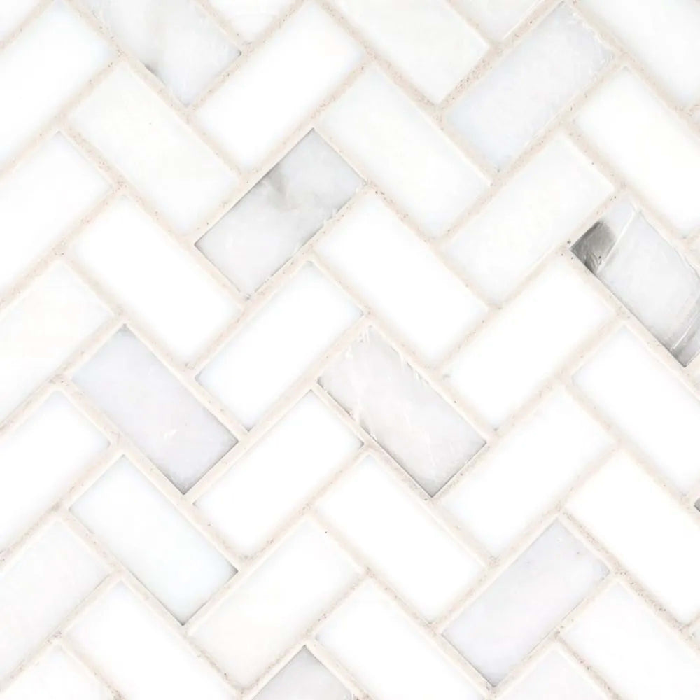 5/8" Herringbone Border Blend Mosaic in Neko Glass Tile