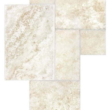 Ivory Travertine in Chiseled & Brushed Cobble Stone Pattern Set Natural Stone
