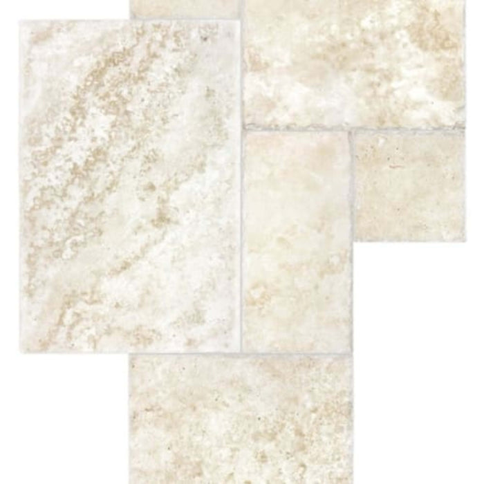 Ivory Travertine in Chiseled & Brushed Cobble Stone Pattern Set Natural Stone