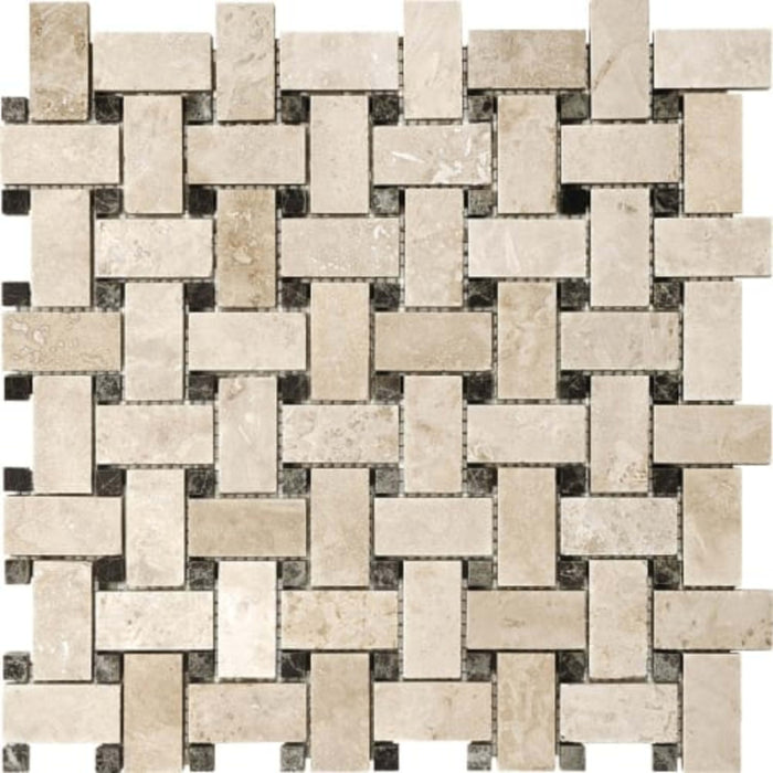 Ivory Travertine in Basketweave Mosaics Natural Stone