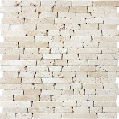 Ivory Travertine in Random Strip Tumbled Mosaics Natural Stone
