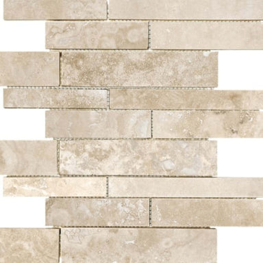 Ivory Travertine in Random Strip Filled & Honed Mosaics Natural Stone