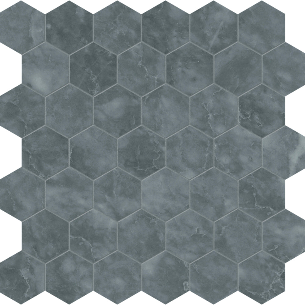 Aqua Intenso in Hexagon Mosaic Brushed Natural Stone