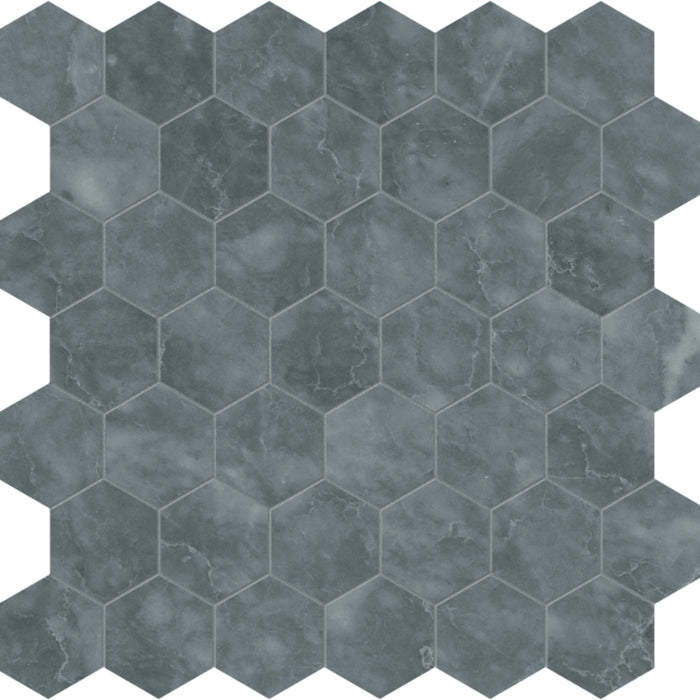 Aqua Intenso in Hexagon Mosaic Brushed Natural Stone