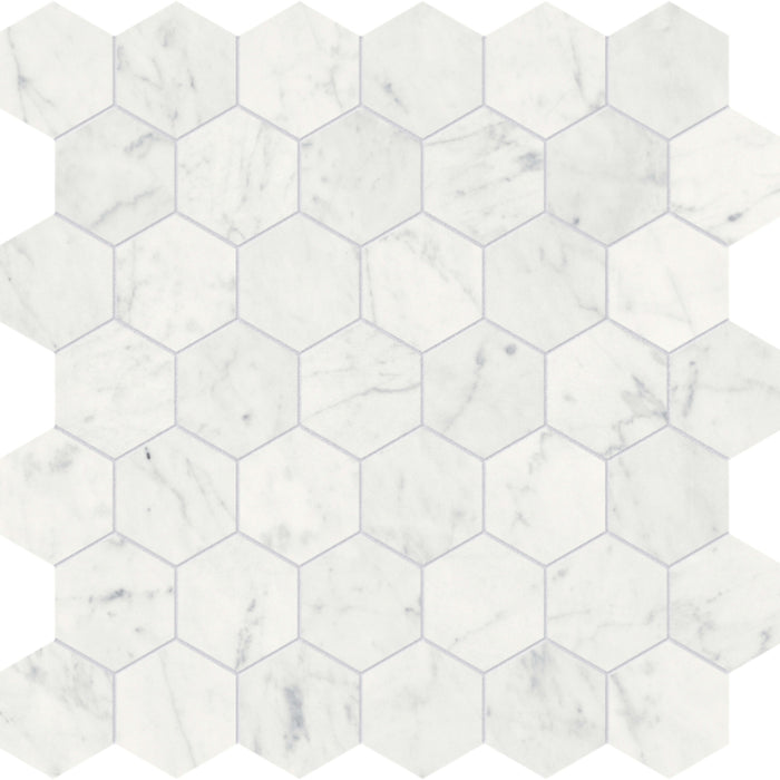 Eterna Bianco in Hexagon Mosaic 2in Honed Natural Stone
