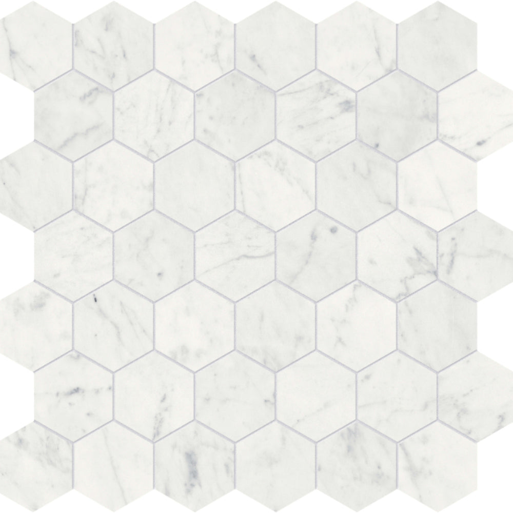 Eterna Bianco in Hexagon Mosaic 2in Polished Natural Stone