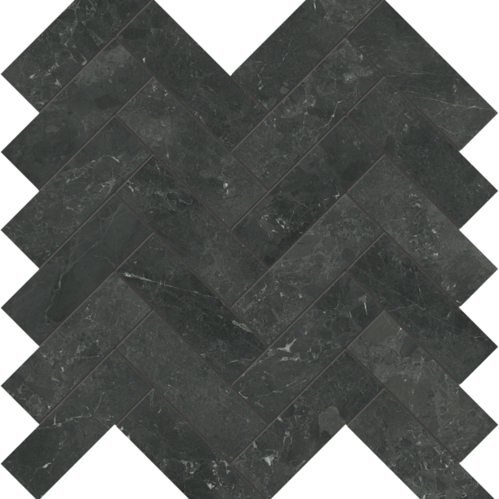 Galaxia Nero in Herringbone Mosaic Polished Natural Stone