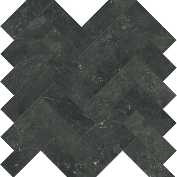 Galaxia Nero in Herringbone Mosaic Polished Natural Stone