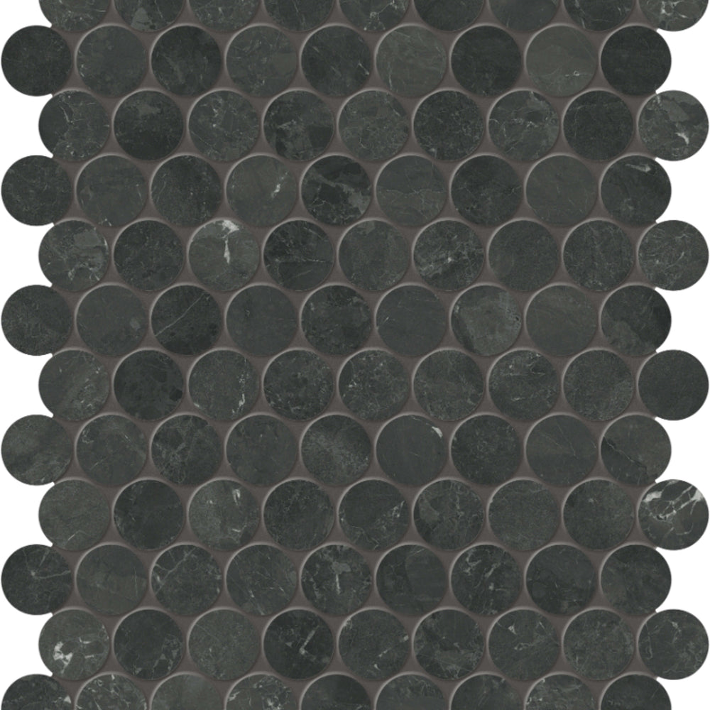 Galaxia Nero in Penny Round Mosaic Polished Natural Stone