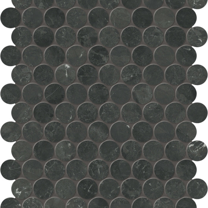 Galaxia Nero in Penny Round Mosaic Polished Natural Stone