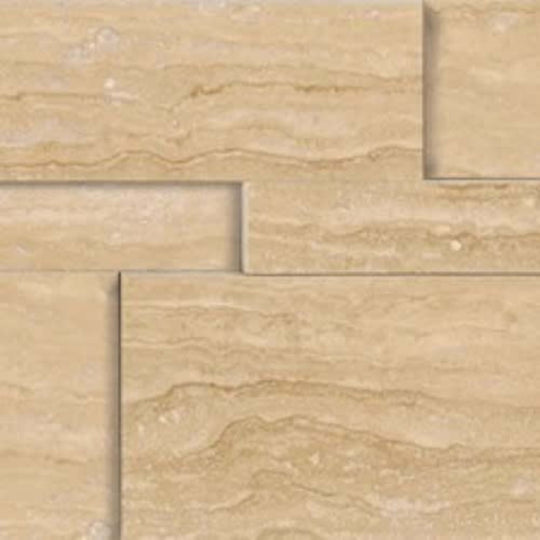 Splitface & Cubics in Siena Avorio Veincut 6x24 Cubic Wall Panels Honed