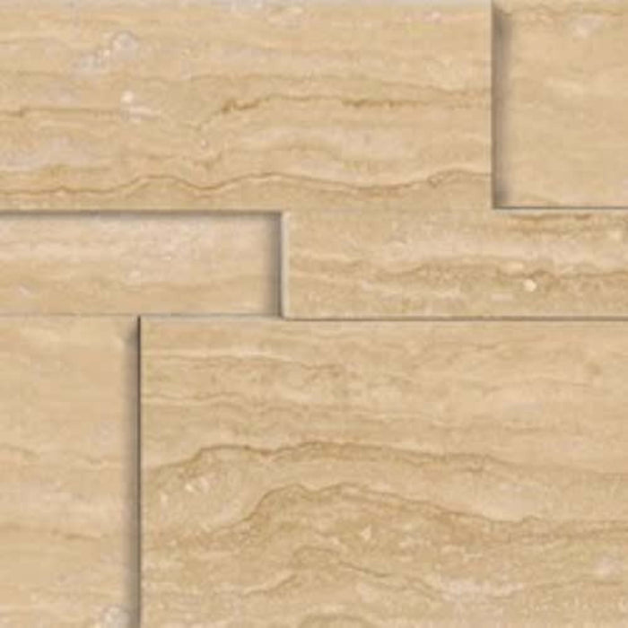Splitface & Cubics in Siena Avorio Veincut 6x24 Cubic Wall Panels Honed Natural Stone