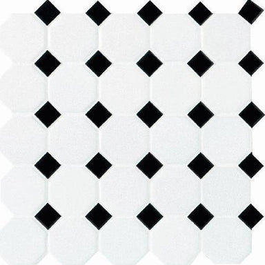 Octagon & Dot in Matte White With 21 Black Gloss Dot 2x2 Tile
