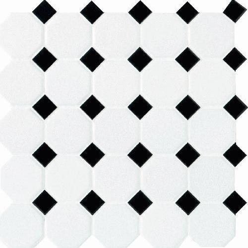 Octagon & Dot in Matte White With 21 Black Gloss Dot 2x2 Tile