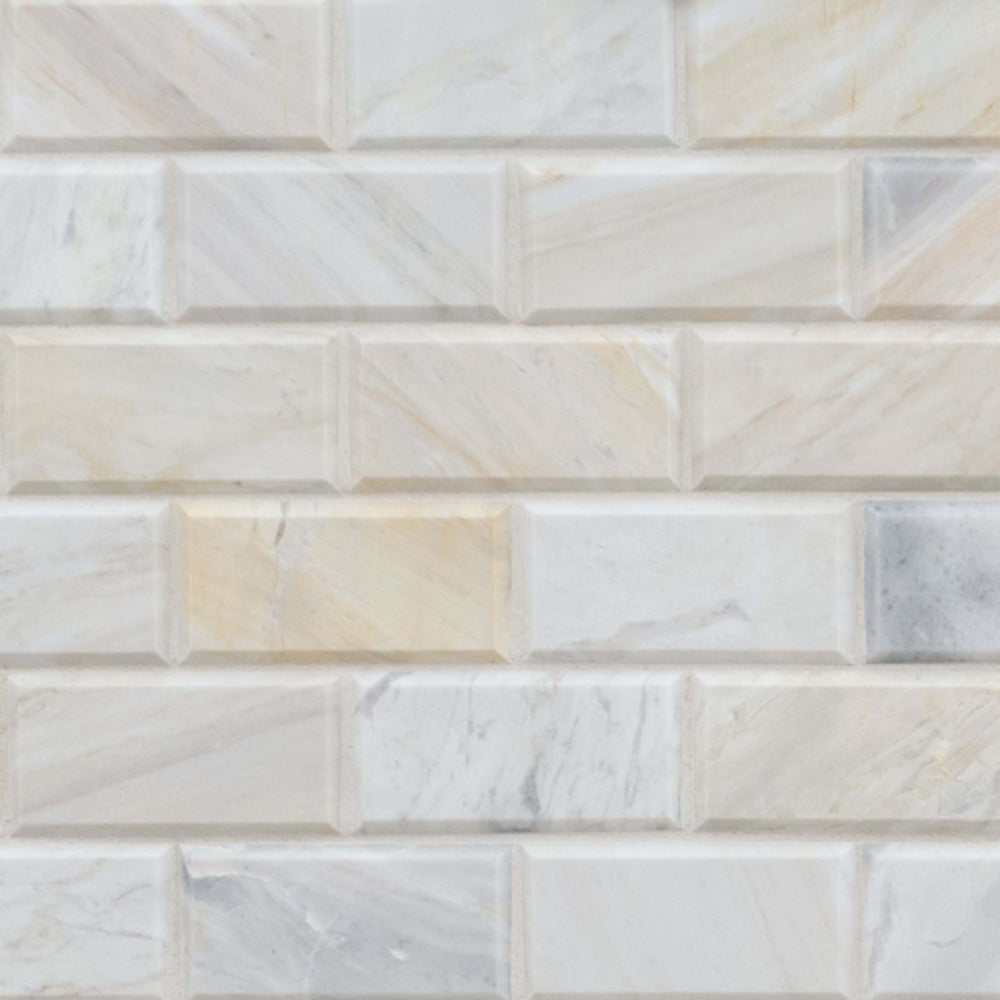 Athena Gold in Athena Gold Beveled Tile 2x4 Natural Stone