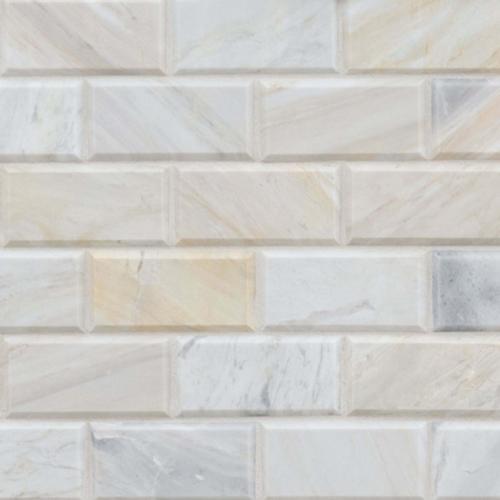 Athena Gold in Athena Gold Beveled Tile 2x4 Natural Stone