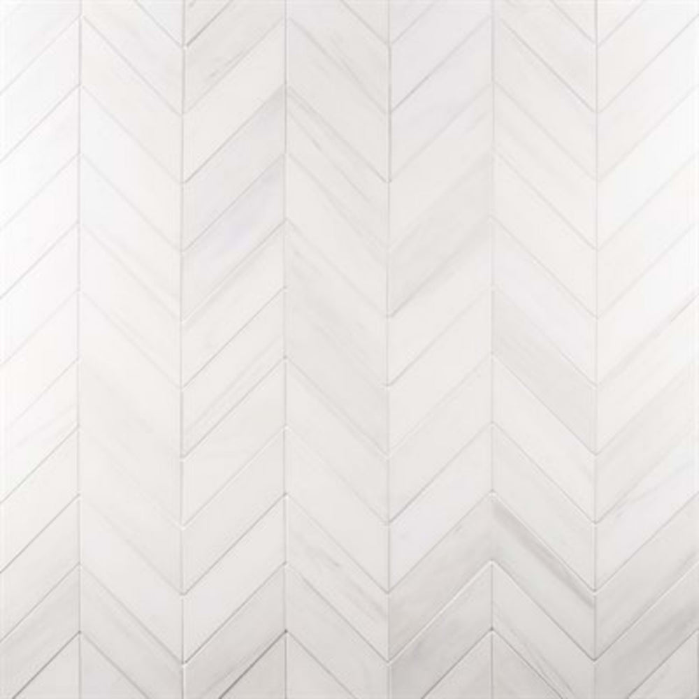 Bianco Dolomite in Premium 3x12 Chevron Honed Natural Stone