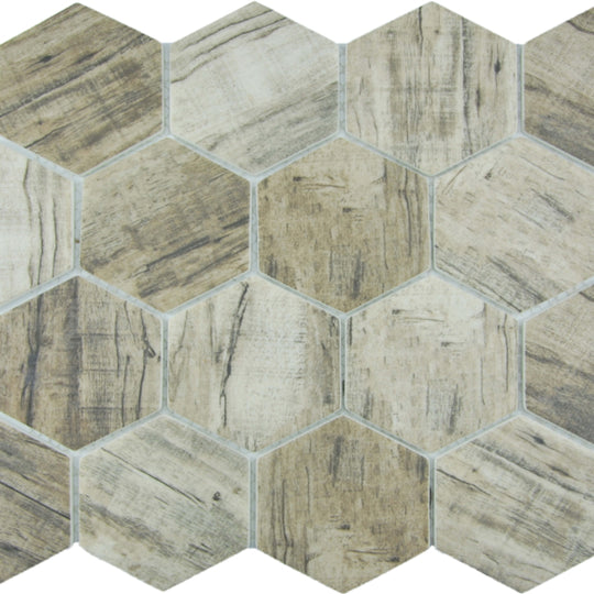 Bark in Linden - 3" Hex Mosaic