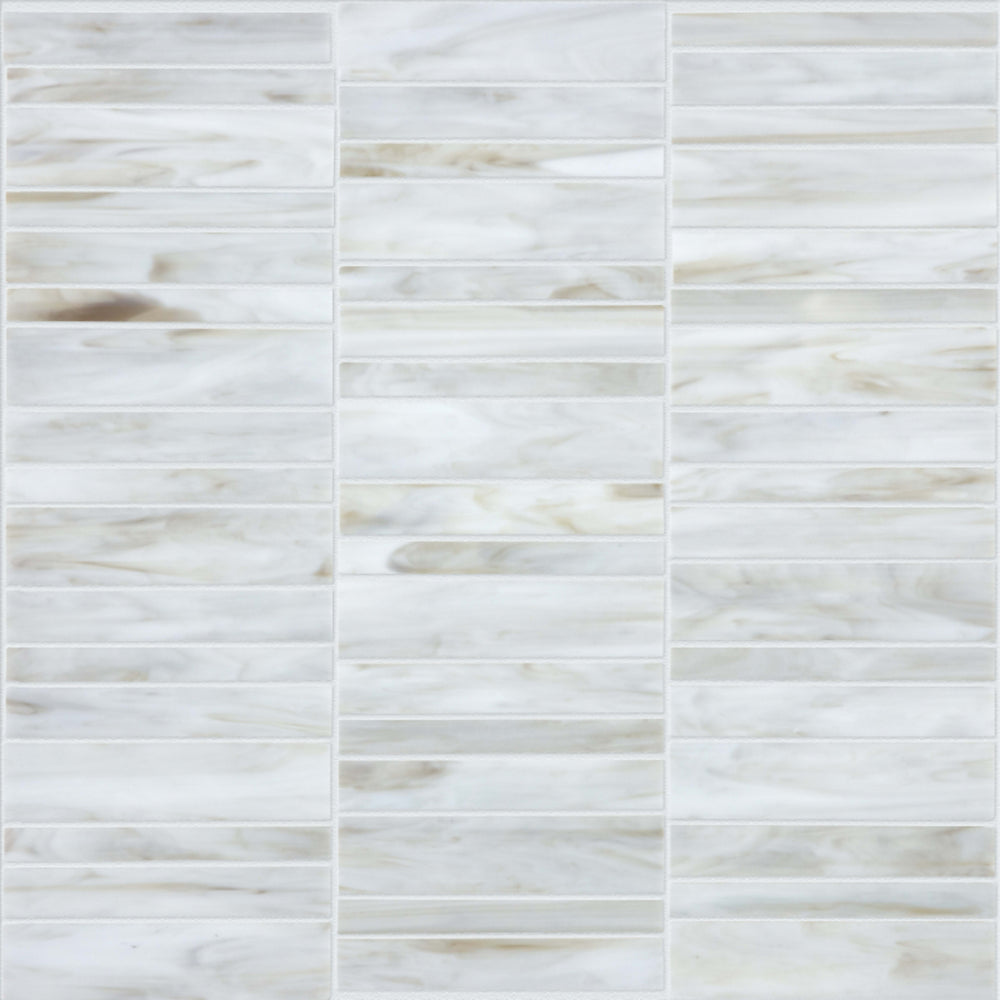 Baroque in Calacatta Random Stacked Mosaic Glass Tile
