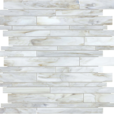 Baroque in Calacatta Random Strip Mosaic Glass Tile