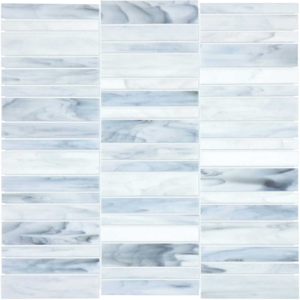 Baroque in Carrara Random Stacked Mosaic Glass Tile