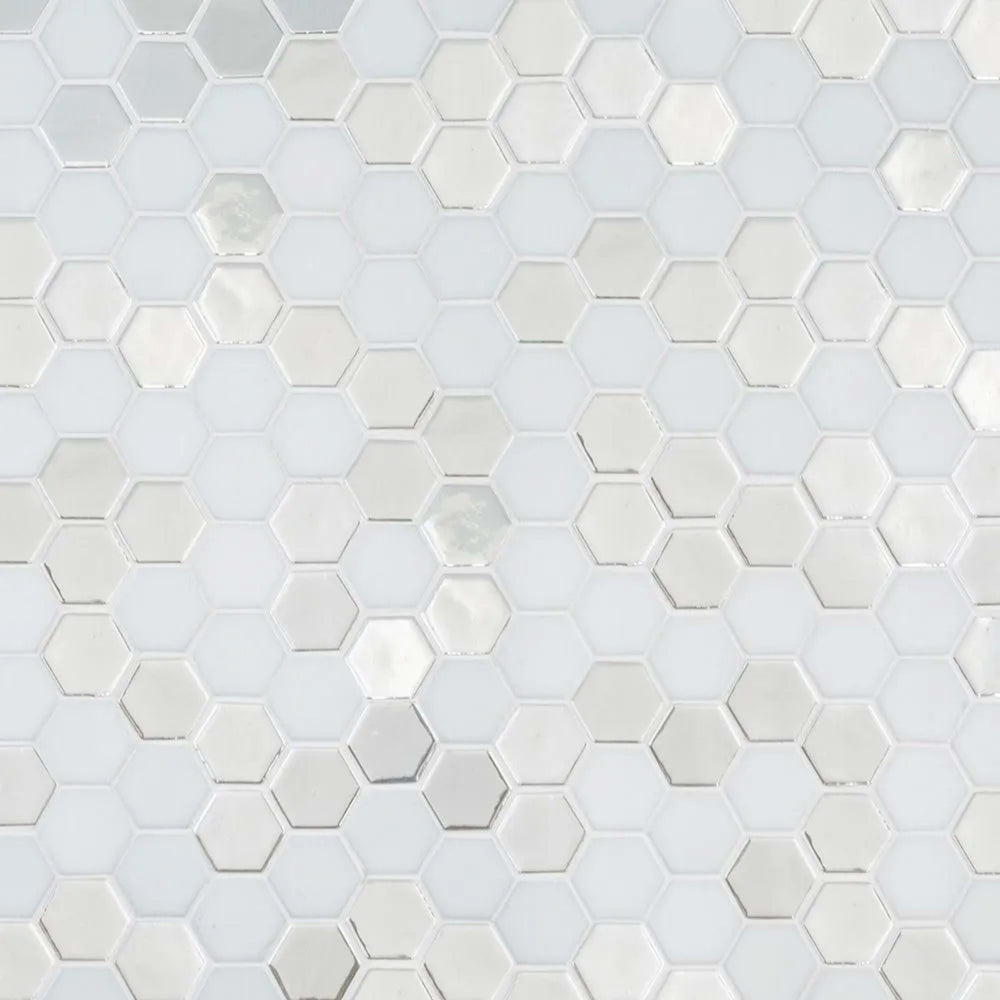 Brill Hexagon Mosaic in Pearl Glass Tile