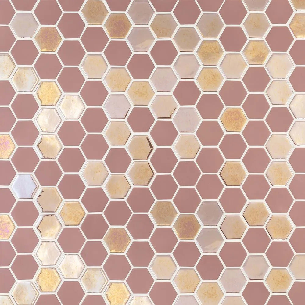 Brill Hexagon Mosaic in Rose Glass Tile