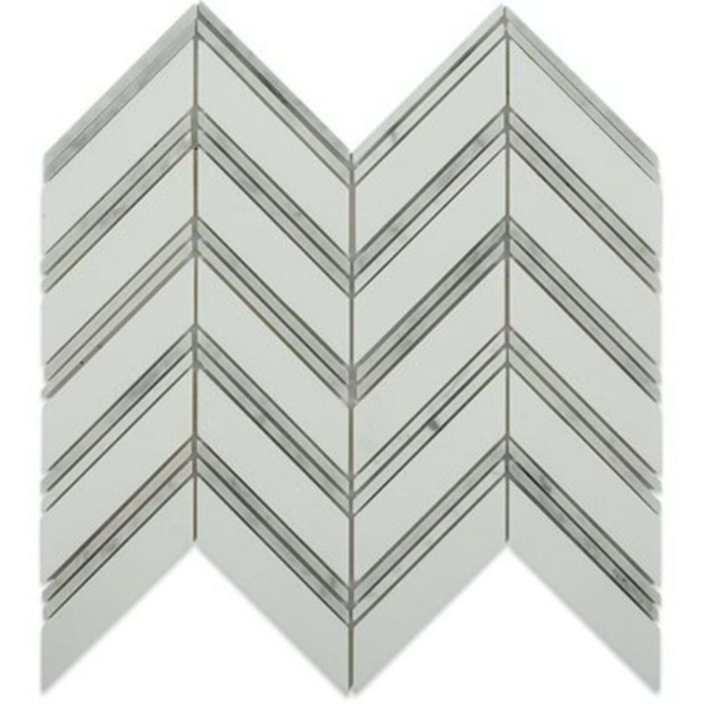 Chevron in Thassos With Bianco Carrara Strips Natural Stone