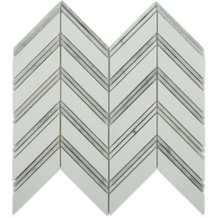 Chevron in Thassos With Bianco Carrara Strips Natural Stone