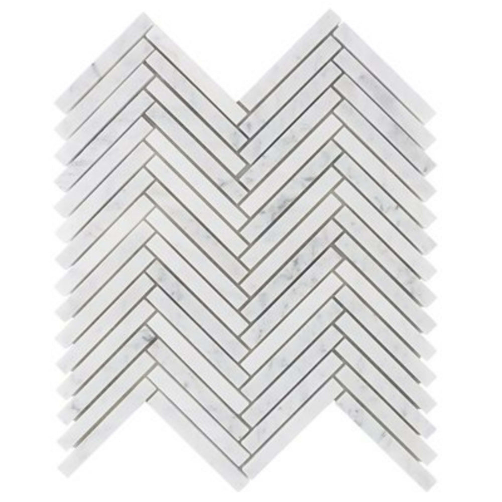 White Carrara in White Carrara 1 / 2x4 Herringbone Natural Stone