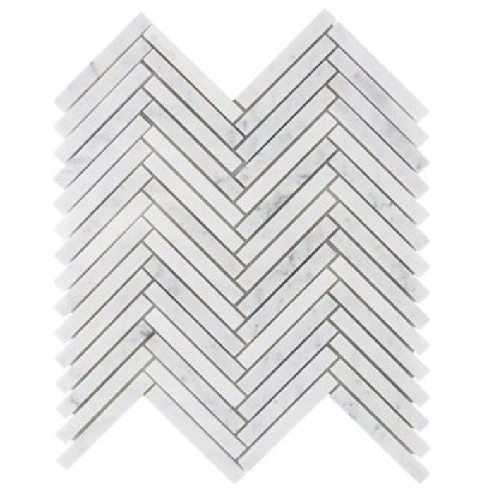 White Carrara in White Carrara 1 / 2x4 Herringbone Natural Stone
