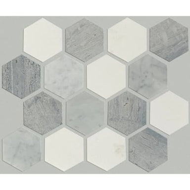Chateau Hexagon Mosaic in Bianco C Blue G  Tile