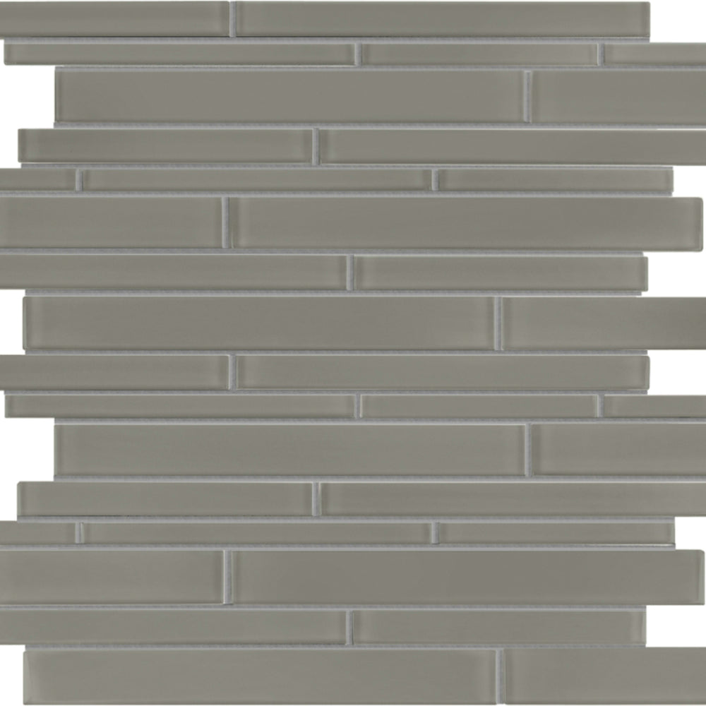 Element in Smoke Random Strip Mosaic Glass Tile
