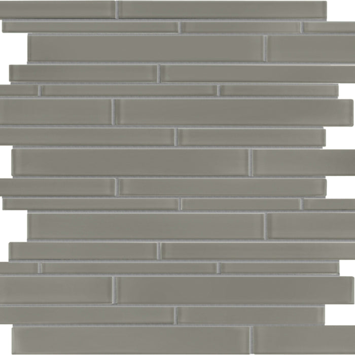 Element in Smoke Random Strip Mosaic Glass Tile
