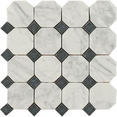 Daintree Exotic Mosaics - Octagon in Bianco Carrara With Nero Dot Natural Stone
