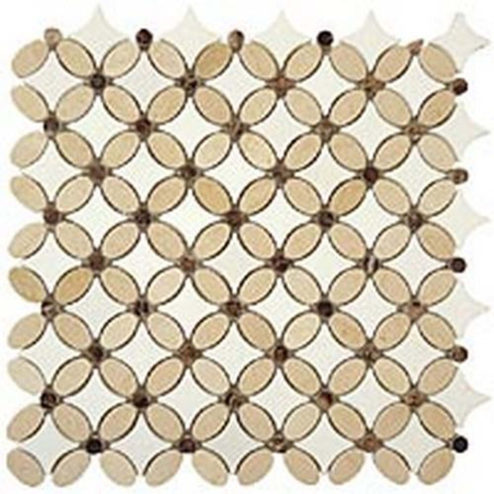 Flower in Crema Marfil-Emperador Dark-Thassos White Natural Stone