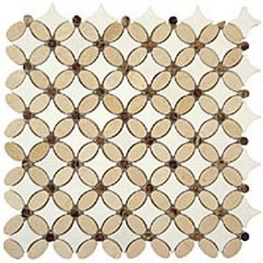 Flower in Crema Marfil-Emperador Dark-Thassos White Natural Stone
