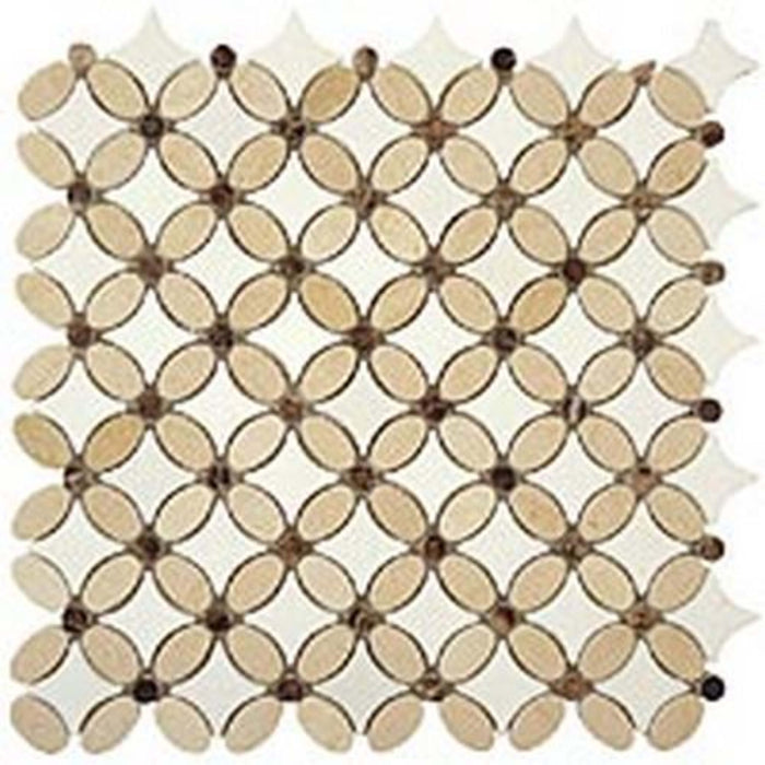 Flower in Crema Marfil-Emperador Dark-Thassos White Natural Stone
