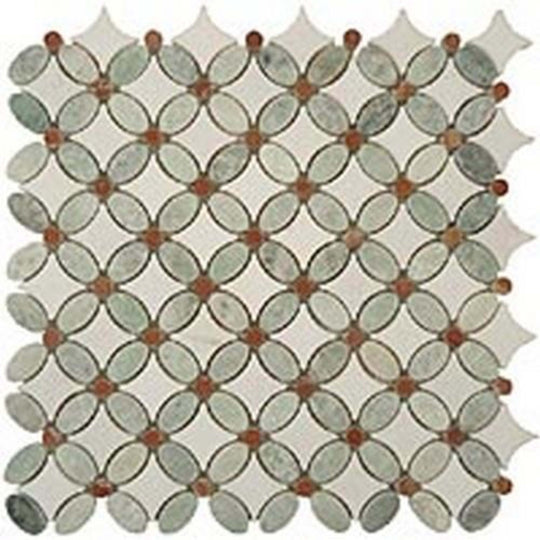 Flower in Ming Green-Red Marble-Thassos White