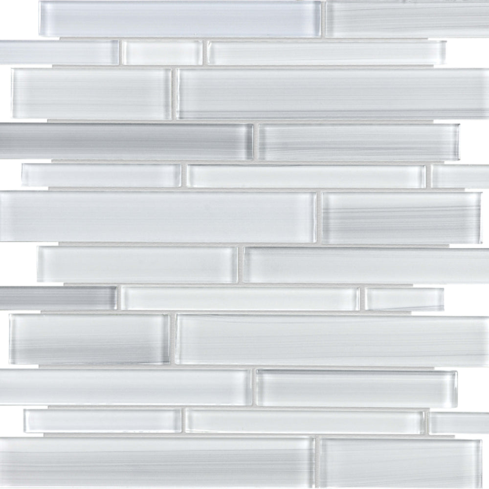 Fusion in Ice Random Strip Mosaic Glass Tile