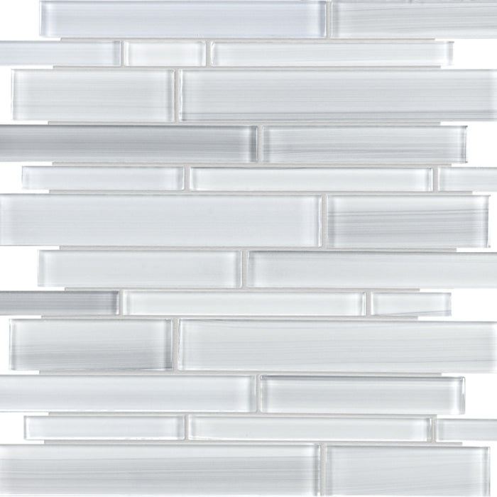Fusion in Ice Random Strip Mosaic Glass Tile