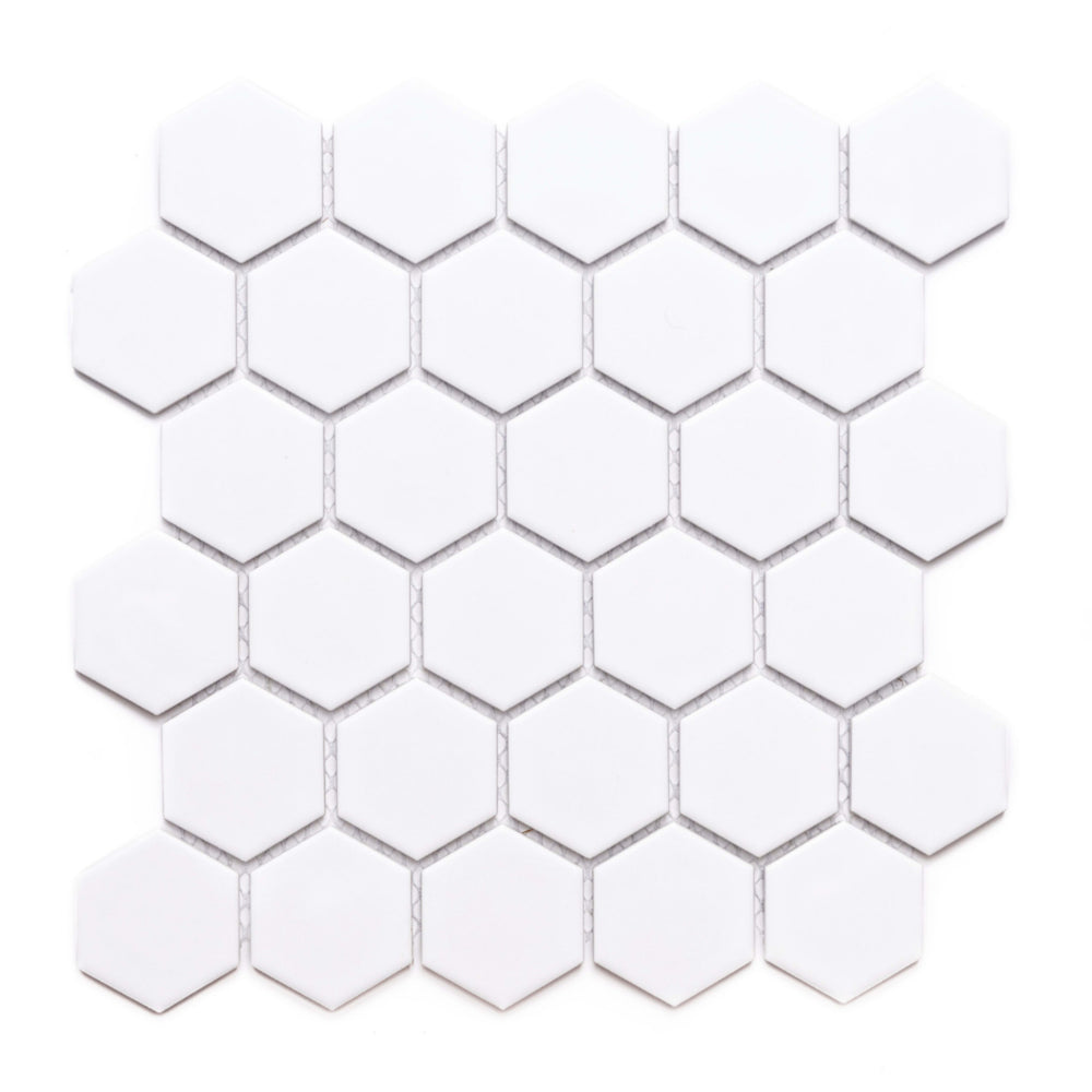 Hexagon in White 2x2 Tile