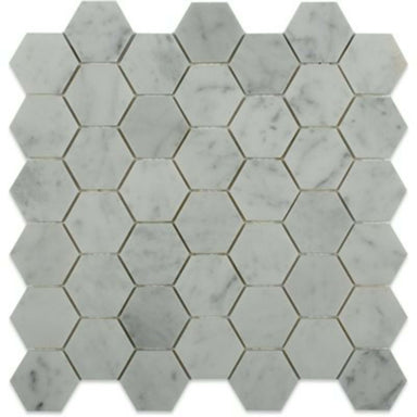White Carrara in White Carrara 2'' Hexagon Natural Stone