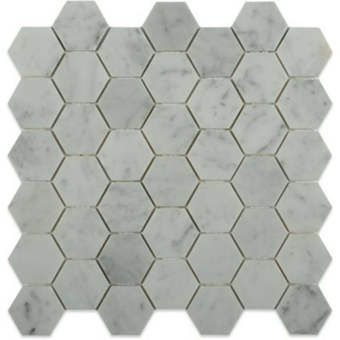 White Carrara in White Carrara 2'' Hexagon Natural Stone