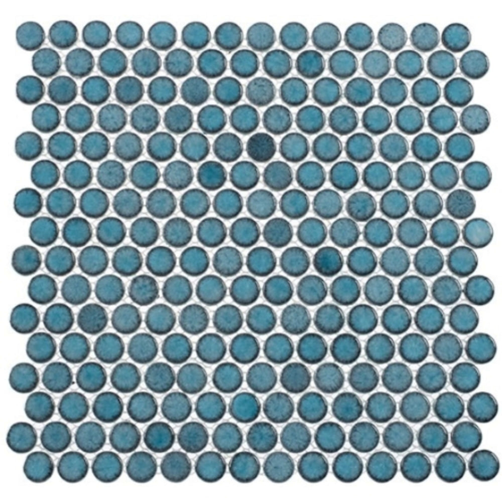 Greenwich Collection Penny Round in Lafayette Blue (Penny Round) Glass Tile