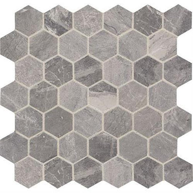 Predella in Meta Silver Mosaic (2" Hexagon) - 12x12 Tile