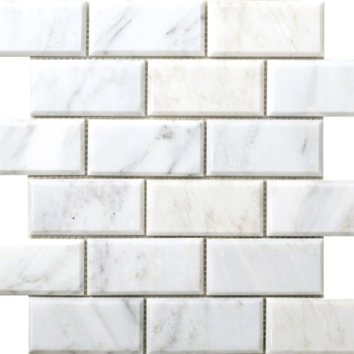Marble Winter Frost in Winter Frost Bevelled Mosaic - Mesh Mosaic Natural Stone