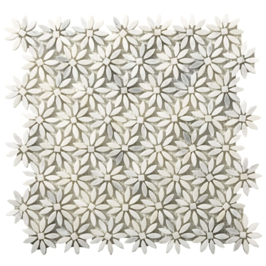 Marble Winter Frost in Winter Frost Daisy Mosaic - Mesh Mosaic