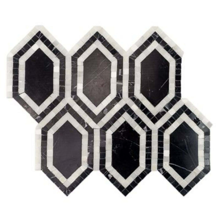 New Era in Asian Black Long Hexagon With Asian Statuary Natural Stone